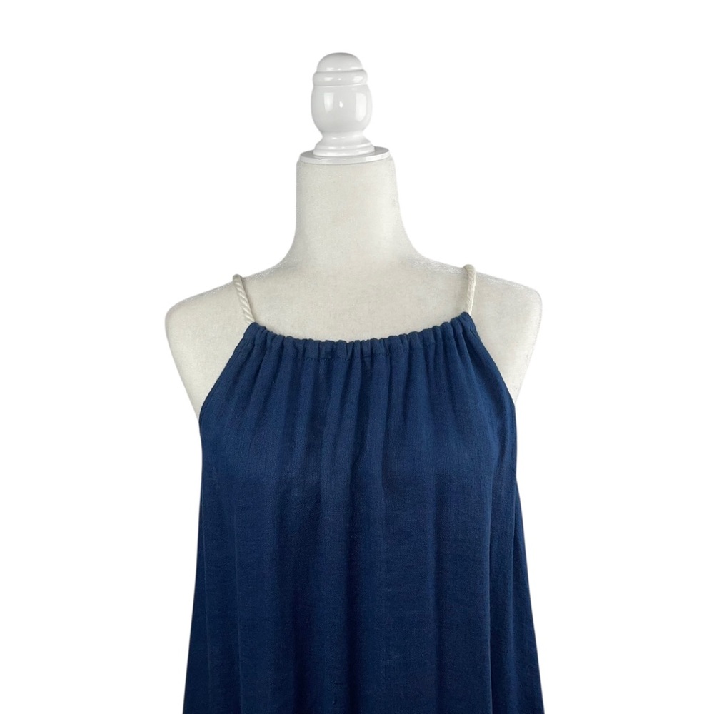 Antibes Blanc Halter Linen Navy Blue with Rope Straps Maxi Dress Sz S - Picture 6 of 8